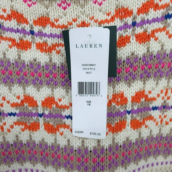 Ralph Lauren LRL Fair Isle Knit Tunic Sweater 1X Boat Neck Cream Colorful New - Picture 8 of 12